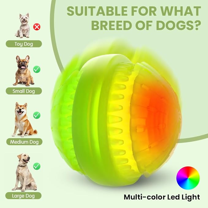 Rechargeable LED Dog Toy Ball with Color-Changing Lights, Type-C Charging, Waterproof & Durable, Pet-Safe Materials, for Dogs & Cats, Safe for Indoor and Night Play, 2.76in Diameter