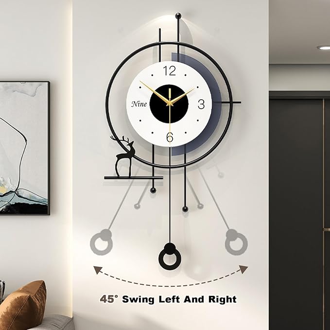 Large Wall Clock for Living Room Decor Modern Pendulum Wall Clock Silent Non-Ticking Battery Operated for Living Room Office Bedroom Kitchen 25inch Designer Wall Clocks Wall Decor for Home Indoor