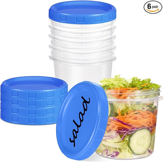 6 Pcs 10 oz Plastic Containers with Screw Lids, Reusable Clear Food Storage Containers with Pen and Brush for Snack Salad Fruit, Freezer Storage Containers, Microwave & Dishwasher Safe