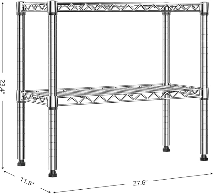 IZEUK 2 Tier Adjustable Metal Storage Shelving Unit, Heavy Duty Wire Rack Organizer for Kitchen, Living Room or Office, 220 lbs Capacity, 27.6 W x 11.8 D x 23.4 H, Chrome