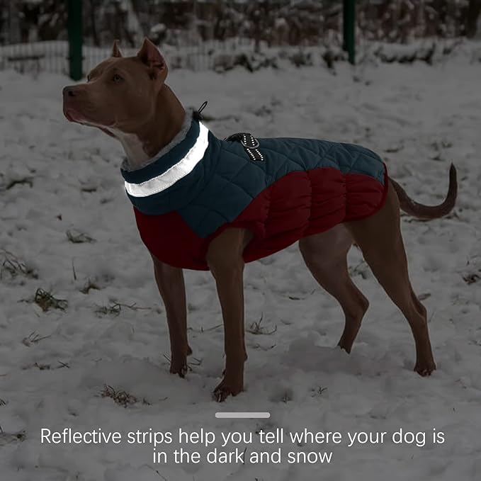 FUAMEY Dog Coat for Small Dogs,Waterproof Dog Winter Jacket with Harness Built in Puppy Cold Weather Coats Reflective Pet Vest with Zipper Warm Fleece Dogs Snowsuit Windproof Dark Blue XS