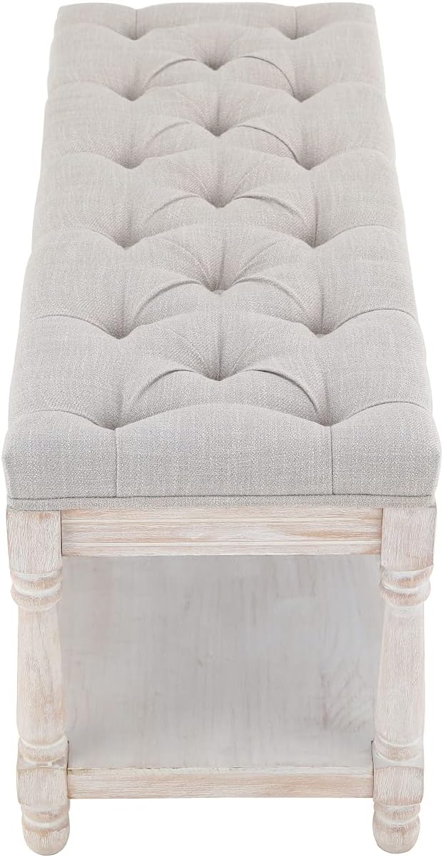 Kmax Storage Entryway Bench Tufted Shoe Rack Bench Wood Window Bench for Hallway Entrance Bedroom Corner, Beige