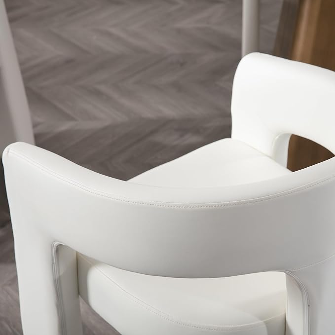 Modern PU Leather Upholstered Dining Chairs with Open-Back, Cute Barrel Side Chairs Kitchen Armchair Accent Chairs for Dining Room Bedroom, White