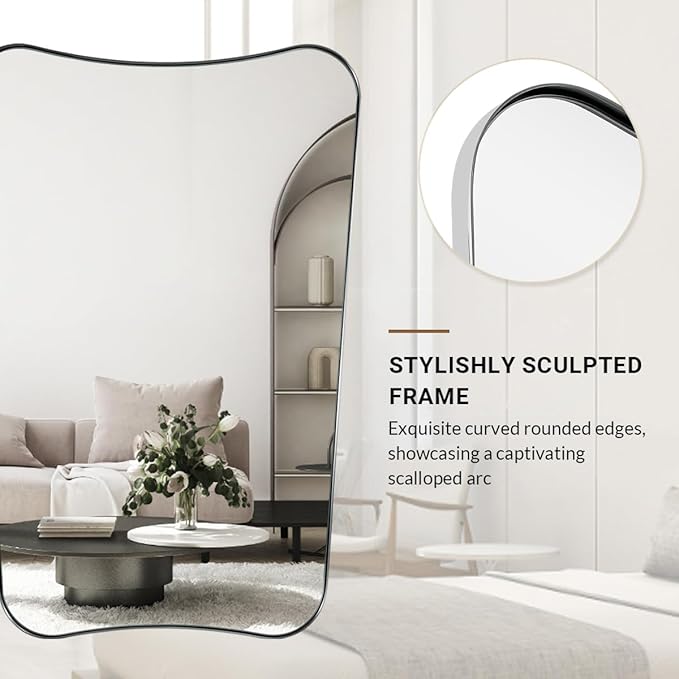 ANDY STAR Asymmetrical Wall Mirror 26”x38”, Brushed Nickel Bathroom Mirror for Wall, Modern Designer Mirror with Butterfly Shape Design Decorative for Bathroom, Entryway, Mantle