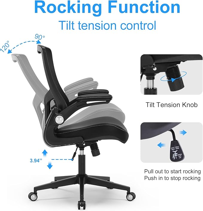 Office Chair Ergonomic Desk Chair 350lbs Comfy Mesh Computer Chair with Adjustable Lumbar Support Flip-up Armrests, Executive Rolling Swivel Comfy Task Chair for Home Office