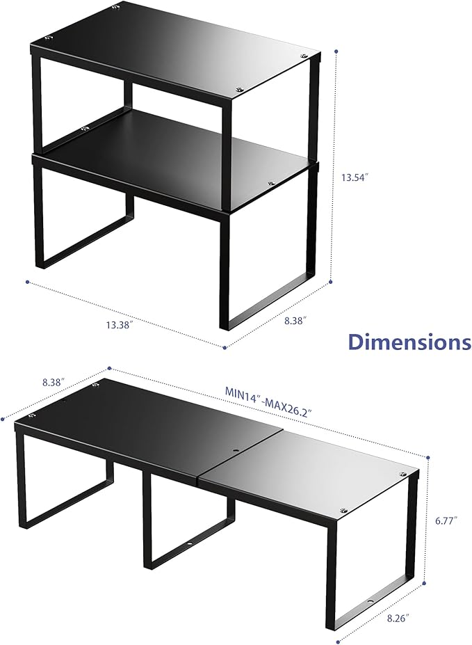 Cabinet Organizer Shelf, Set of 4 Cabinet Shelves, Stackable Metal Kitchen Counter Organizer, Adjustable Countertop Cupboard Pantry Shelf Riser Storage Rack, Black
