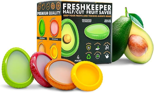Avocado Saver & Onion Storage –Set of 4 BPA-Free Food Containers with Silicone Lids – Reusable Fruit and Veggie Savers, Fresh Pods for Food – Perfect for Tomato Holder, Garlic, Lemon & More