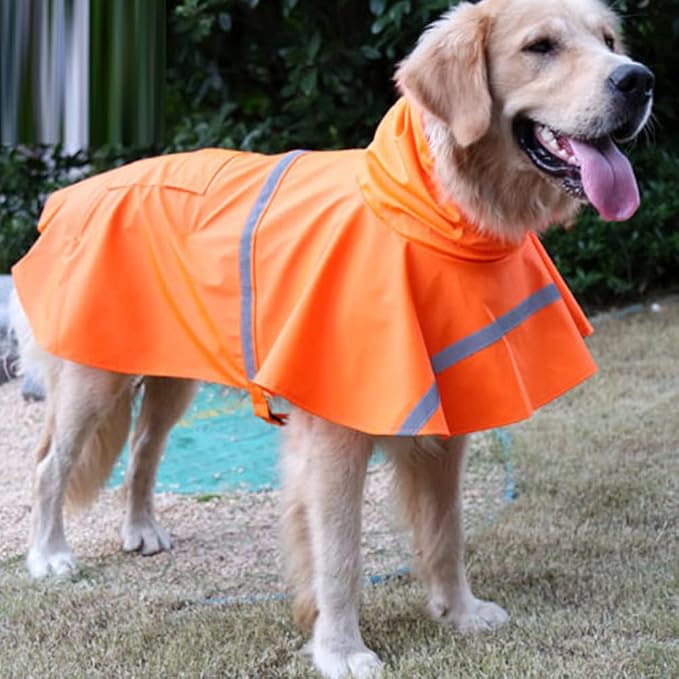 HAPEE Dog Raincoats with Reflective Strip Hoodie,Poncho Jacket for Large Dogs (B2-Orange, 34C (Back Length 34"))