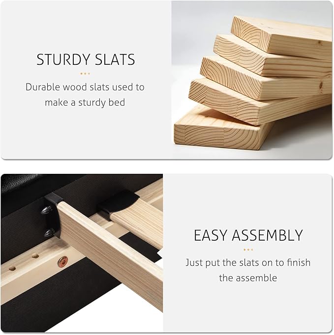 SHA CERLIN Modern Faux Leather King Bed Frame with Adjustable Headboard and Iron Accents, Deluxe Upholstered Platform Bed with Solid Wooden Slats Support - White + Black