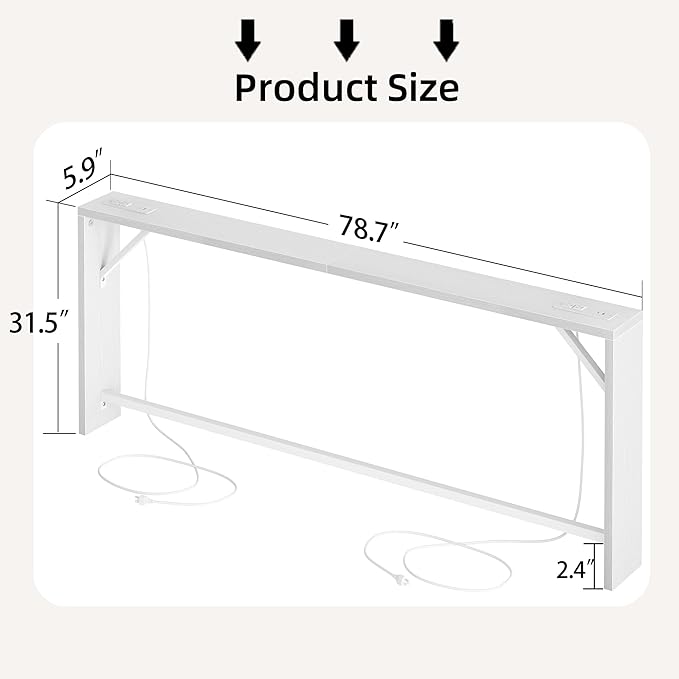TIQLAB Sofa Table, 79 inch (1.2'' Thickness) Long Console Table Behind Couch, Narrow Entryway Table with Angled Metal Frame, Industrial Console Table, White