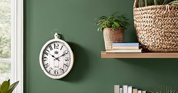 Oval Wall Clock Metal 16 inch Large Battery Operated Retro Wall Clock Old-Fashioned Antique Design Rustic Vintage Style Decor Wall Clock for Living Room Kitchen Farmhouse White
