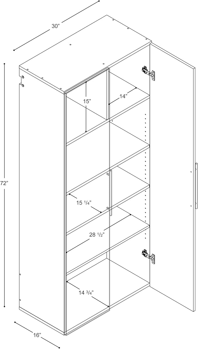 Prepac HangUps 30" Large Garage Cabinet, Bathroom Cabinet Wall Mount, Ideal for Garage, Kitchen and Laundry Organization 30" W x 72" H x 16" D, Light Gray