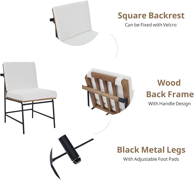 HEAH-YO Modern Dining Chairs Set of 4, Upholstered Sherpa Dining Room Chairs with Backrests, Armless Kitchen Chair for Dining Room, Fur White