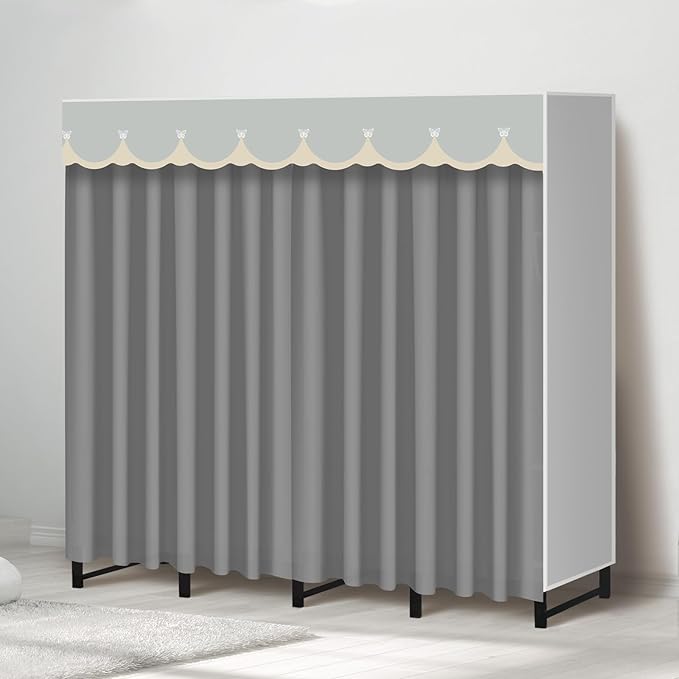 Portable Closet Rack Heavy-Duty Foldable Garment Racks with Cover 1200lbs Enclosed Wardrobe Closet with Independent Area for Hanging Clothes Storaging of Bedding (59in*20in*67in)