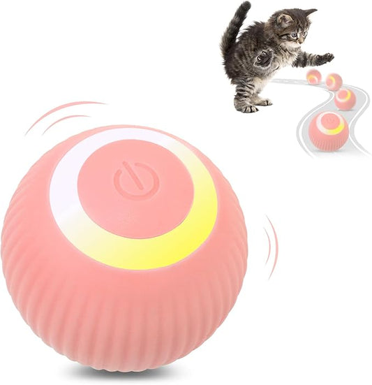 Petbobi Interactive Cat Toy Ball - Automatic Cat Toy with LED Light, USB Rechargeable Self Moving Ball, Indoor Active Rolling Toys, 360°Rotating Smart Sphere, 2 Modes, Fun Gift for Kitten, Pink
