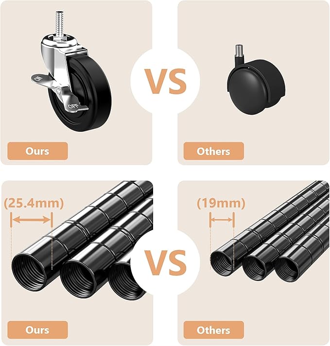 Heavy Duty Rolling Garment Rack 3 Tiers Adjustable Wire Shelving Clothes Rack with 2 Rods and Side Hooks, Storage Closet Clothing Rack with Wheels Black 17.7" D x 47.2" W x 83.6" H