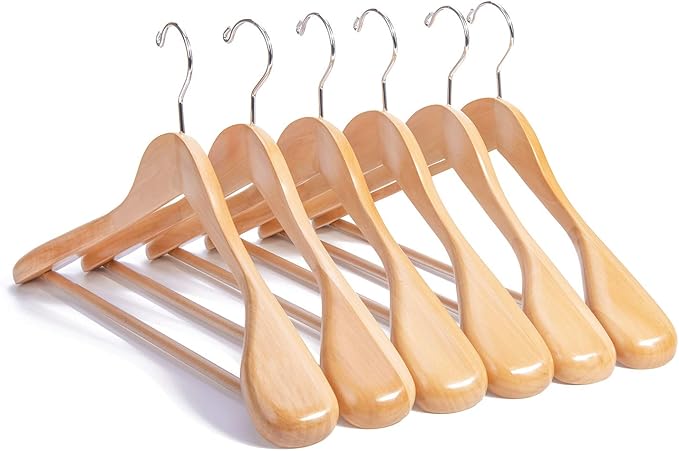 Nature Smile Wooden Suit Coat Hangers 16 inch Wood Jacket Outerwear Shirt Hangers Anti Slip Bar with Screw 6 Pack (Natural)
