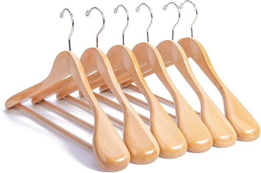 Nature Smile Wooden Suit Coat Hangers 16 inch Wood Jacket Outerwear Shirt Hangers Anti Slip Bar with Screw 6 Pack (Natural)