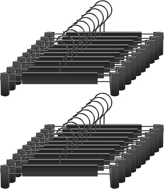 Clothes Pants Hangers, Space-Saving Skirt Holders with 360 ° Swivel Hooks, Adjustable Clips, Trouser Hangers, Clothes Coat Garment Jeans Hangers (20 Pack, Black)