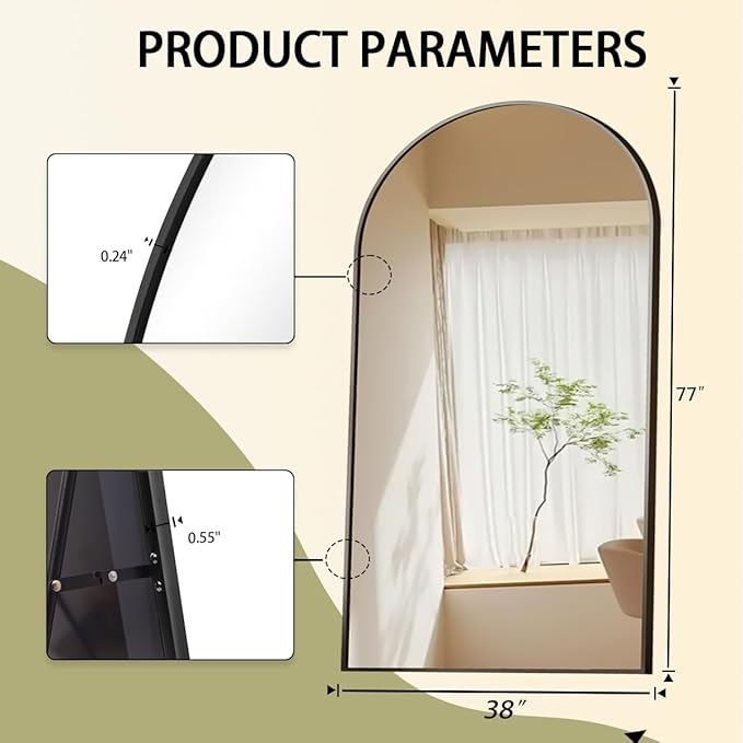 BEAUTYPEAK 77"x38" Large Arch Mirror Full Length, Oversized Wall Mirrors with Aluminum Alloy Frame, Full Body Floor Mirror for Bedroom, Dressing Room, Black