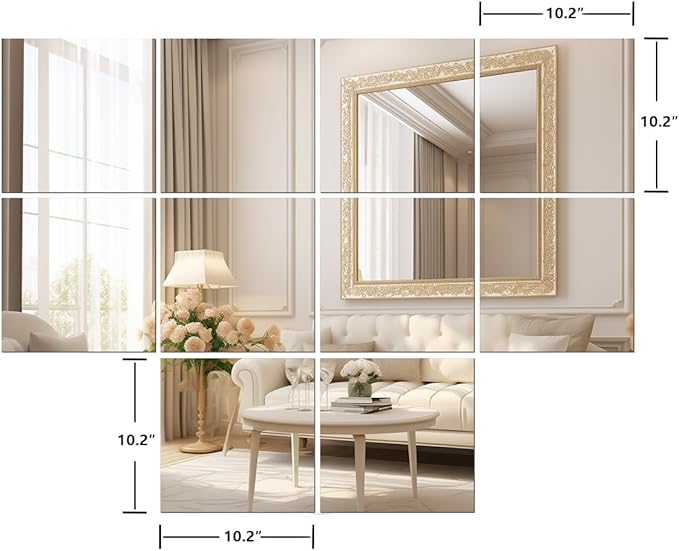 Vlush Full Length Wall & Tiles 10.2'' x 10.2'' x 10PCS Full Body Mirror, Full Length Mirror Wall Mounted Mirrors Decorative for Home Gym, Door, Bedroom & Bathroom