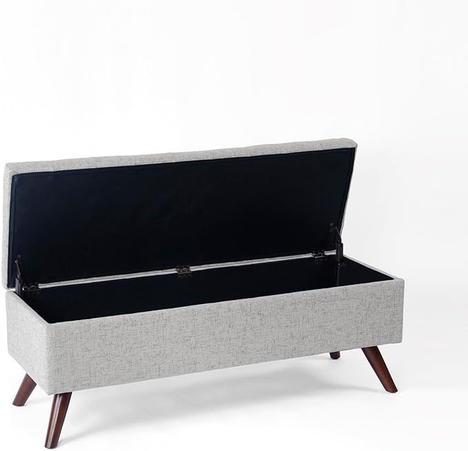 HomePop Modern Tufted Storage Bench|Homepop Home Décor|Bench with Storage for Living Room & Bedroom - Gray Woven