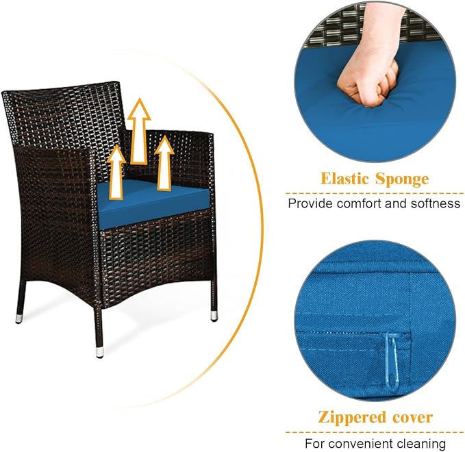 Tangkula 8 Pieces Patio Rattan Conversation Set with Tempered Glass Coffee Table & Thick Cushion, Wicker Set for Garden, Lawn, Poolside and Backyard