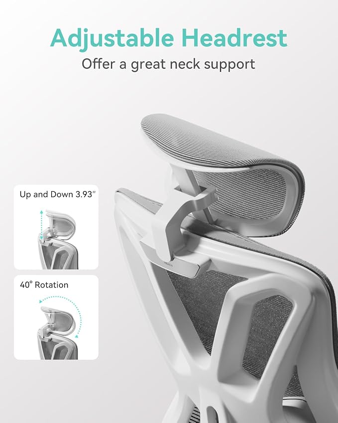 Hbada P5 Ergonomic Office Chair, Desk Chair with Adjustable Lumbar Support and Height, Comfortable Mesh Computer Chair with Footrest 2D Headrest, Swivel Tilt Function White