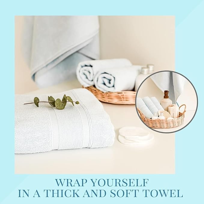 Luzia 8 Piece Towel Set - 100% Turkish Cotton, Premium Quality - 2 Bath Towels 2 Hand Towels and 4 Washcloths (Light Blue)
