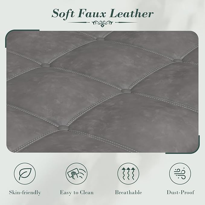 Apicizon 60” Bench with Storage, Upholstered Tufted Button Bedroom Bench with Storage, Faux Leather End of Bed Bench with Rolled Arms, Storage Ottoman Bench for Bedroom, Living Room, Entryway, Gray