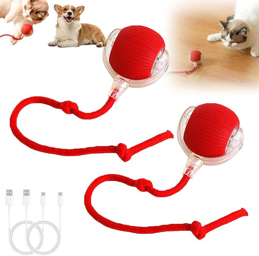 2PC Interactive Cat Toys,360 ° Fully Automatic Dogs & Cats Smart Rolling Ball,Durable and Rechargeable (Red)