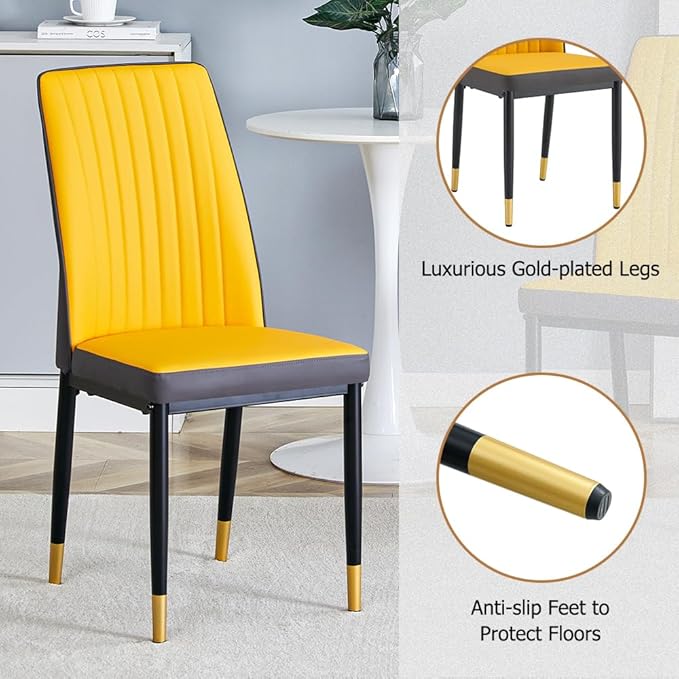 Modern Dining Table Set for 6, Marble Kitchen Table Chair Set for 6, Rectangular Kitchen Table with 6 Pu Leather Upholstered Chair for Dining Room