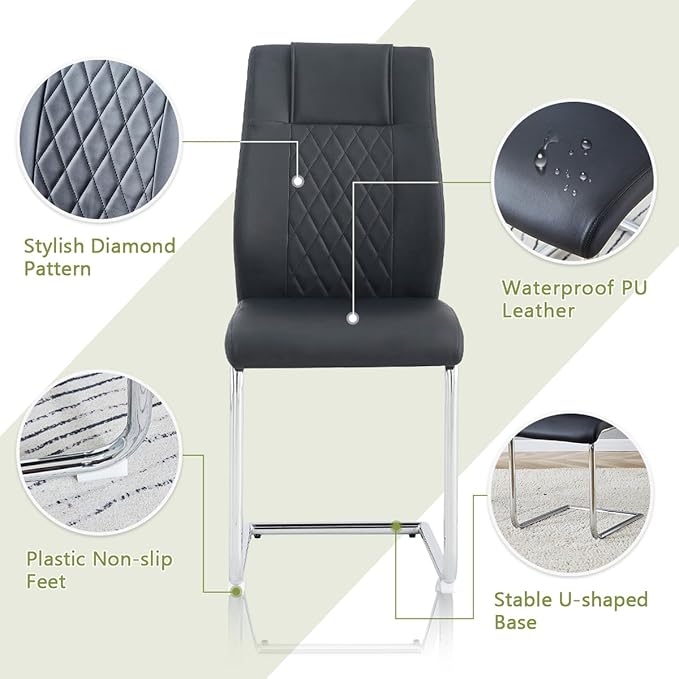 AZmac 63” Glass Dining Room Table Set for 4, Modern Kitchen Table and Chairs Set of 4, Dining Sets with Rectangular Tempered Glass and Sturdy Silver Chrome Base, for Kitchen Home