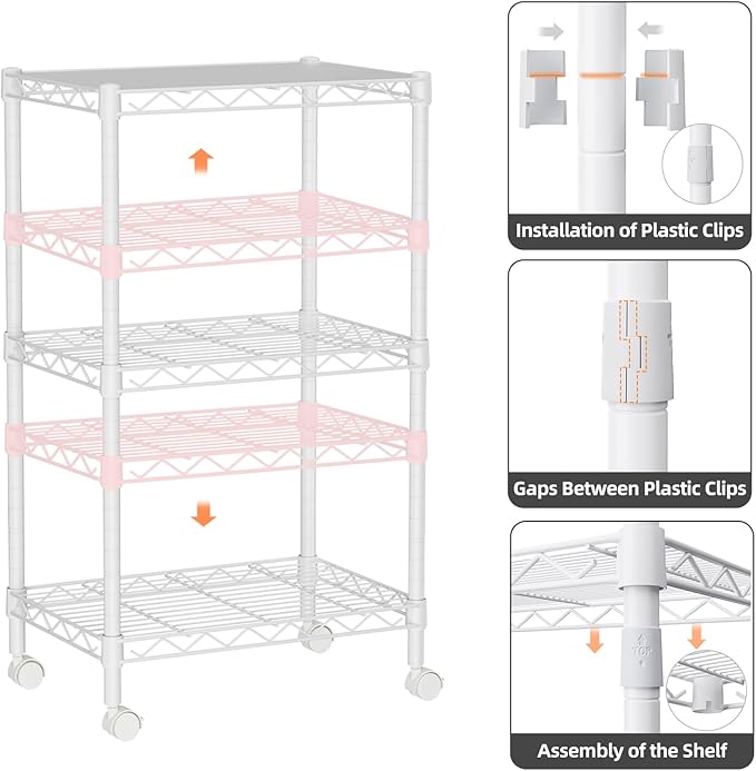 Small 3 Tier Shelves Storage Wire Shelving Unit Metal Shelf Adjustable Organizers Storage Shelving with Wheels for Bathroom Laundry Room Kitchen Pantry12”D x 18”W x 30.7”H White