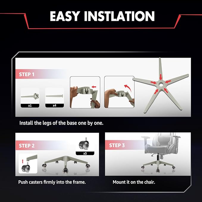 Sytopia 28" Office Chair Base Replacement with Wheels, Set of 5, 2600 lbs Heavy Duty Desk Chair Base, Smooth & Quiet Casters, Grey