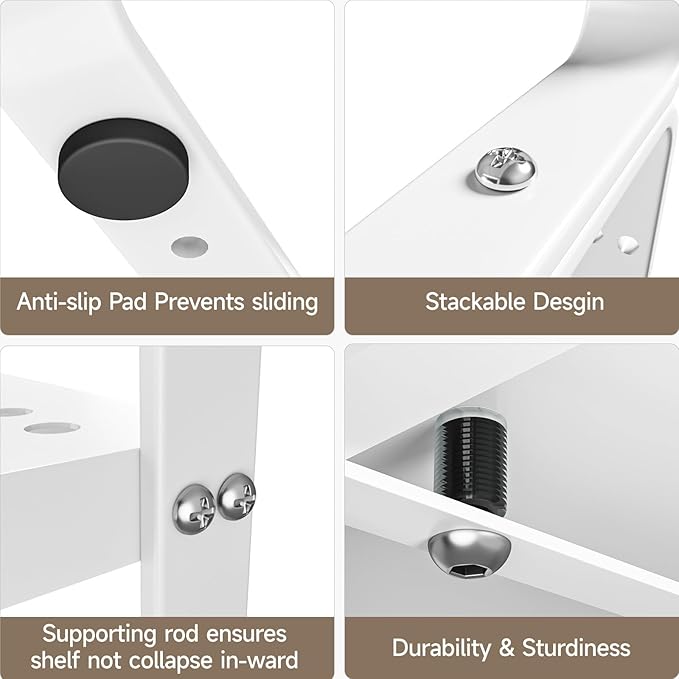 2Pack 16.5-27’’L Expandable Stackable Cabinet Shelves, Adjustable Spice Rack Cabinet Shelf Organizer for Kitchen, Countertop, Pantry and Cupboard, White