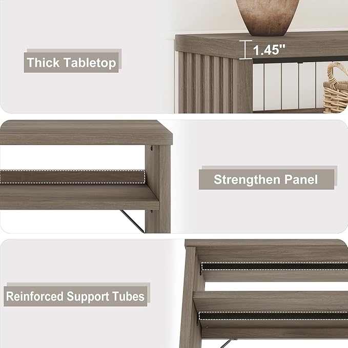 BON AUGURE Sofa Console Table, Wood Entryway Table, Grey Behind Couch Tables with Open Storage, Modern Narrow Hallway Tables (Greige Oak, 47 Inches)