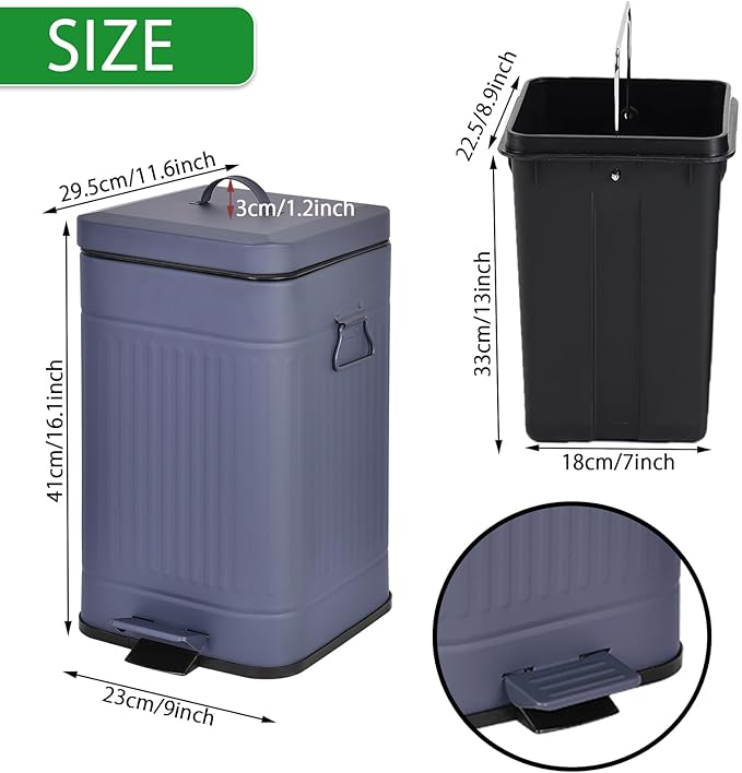 Dog Poop Trash Can with Lid for Outdoors，3.2 Gallon Trash Can with Activated Carbon Filter & Plastic Bags, Pet Waste Container，UP12L-GY-F+90BK