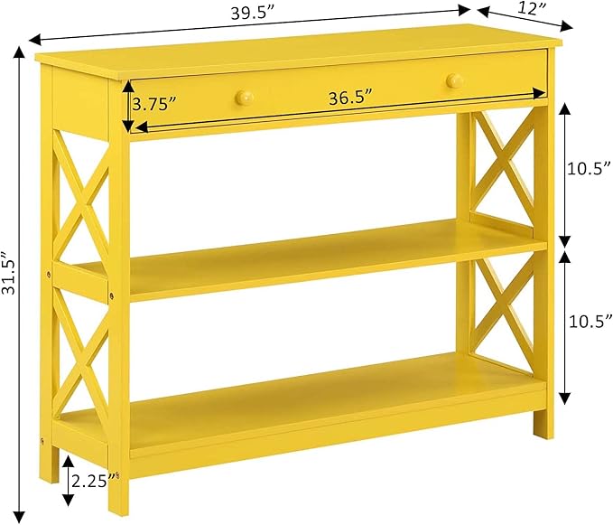 Convenience Concepts Oxford 1 Drawer Console Table with Shelves, Yellow