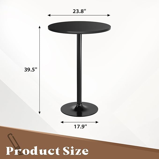 Homall Round Dining Table Bistro Pub 23.8 x 39.5 Inches Bar Table for Kitchen, Dining Room (1, Full Black)