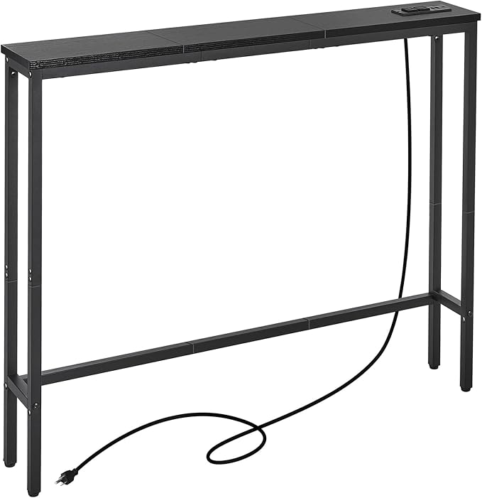 ELYKEN 5.9" Narrow Console Sofa Table with Power Outlets, Total 39.4” Long Behind Couch Table with Charge Station and 5.9’ Extension Cord for Living Room, 5.9" D x 39.4”W x 29.5”H, Black