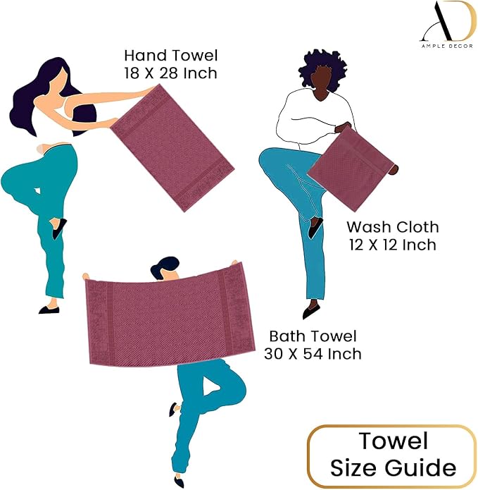 Ample Decor 100% Cotton 18 Pcs Bathroom Towel Set, Luxury Bath Towels for Bathroom - 4 Bath Towels, 4 Hand Towels, 10 Washcloths - Grape Purple