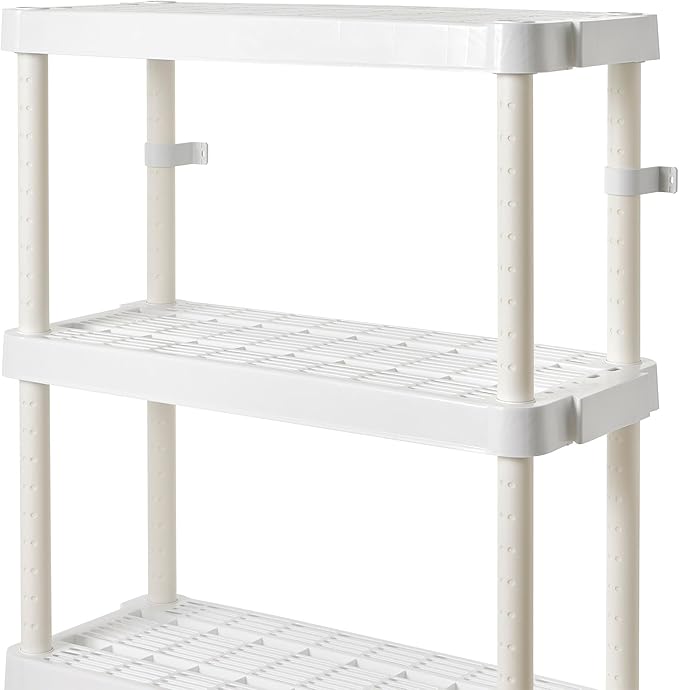 Gracious Living 14 x 32 x 54.5 Inch 4 Tier Adjustable Ventilated Medium Duty Shelving Units for Home, Garage, Basement, and Laundry, White