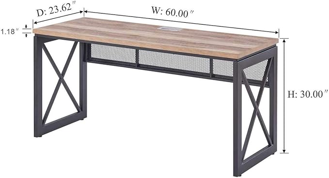 BON AUGURE Computer Desk for Home Office, Sturdy Office Desk, Wide Wood Metal Writing Table, Farmhouse Industrial Gaming Desks (60 Inch, Vintage Oak)