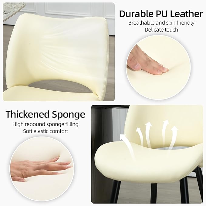 Modern Upholstered Dining Chairs Set of 2 Accent Dinner Chair with Pu Faux Leather and Middle Curved Back for Kitchen Living Room Bedroom (Beige)