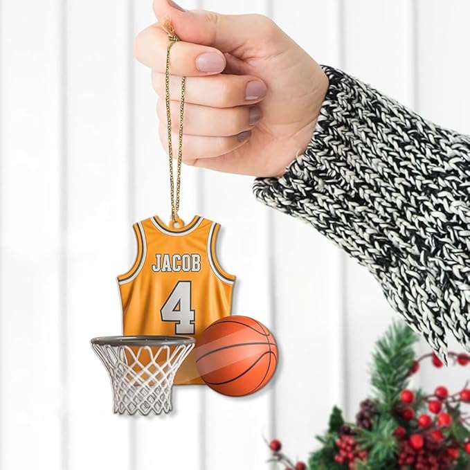 Famitrendz Custom Basketball Christmas Ornaments 2025, Custom Name Basketball Acrylic Christmas Tree Decorations, 2D Flat Baller Ornaments for Tree 05