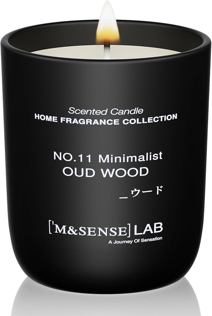 M&SENSE Natural Soy Candle| Oud Wood | 5.3 oz | Minimalist Christmas Scented Candle for Relaxation, Gifting, Home Décor | for Bedroom, Office, Party Small