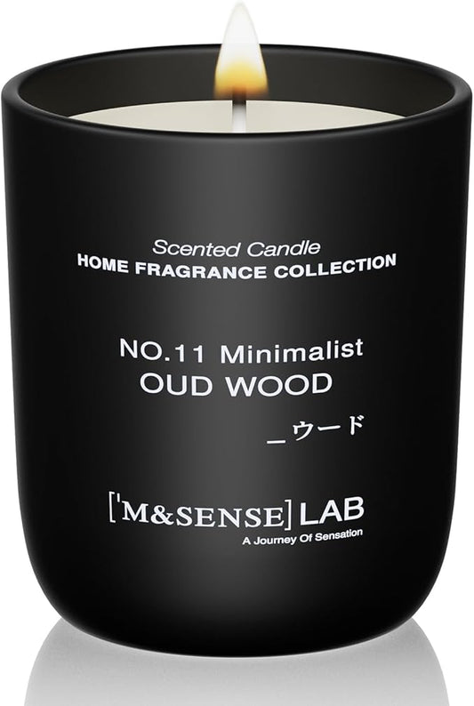 M&SENSE Natural Soy Candle| Oud Wood | 5.3 oz | Minimalist Christmas Scented Candle for Relaxation, Gifting, Home Décor | for Bedroom, Office, Party Small