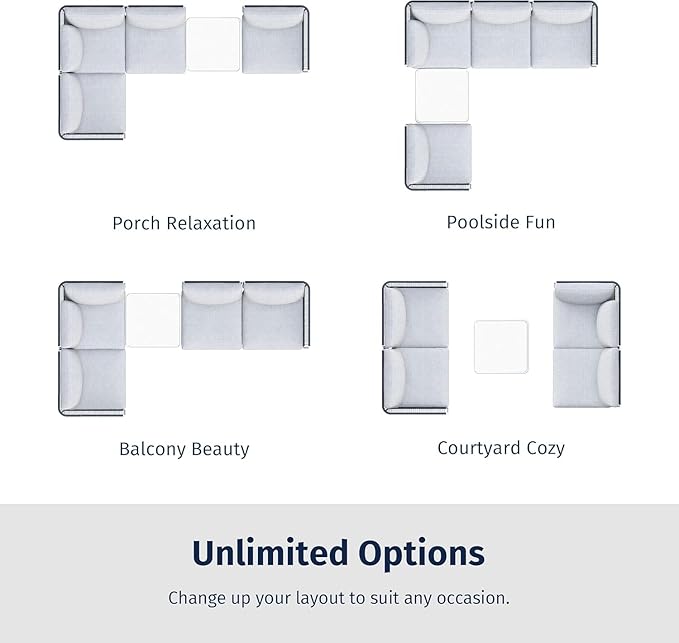 East Oak 5-Piece Outdoor Sectional Sofa, Modular Outdoor Furniture with Waterproof Thick Cushions, Modern Patio Sofa Deep Seating for Outdoor Garden Porch Blackyard, Misty Grey