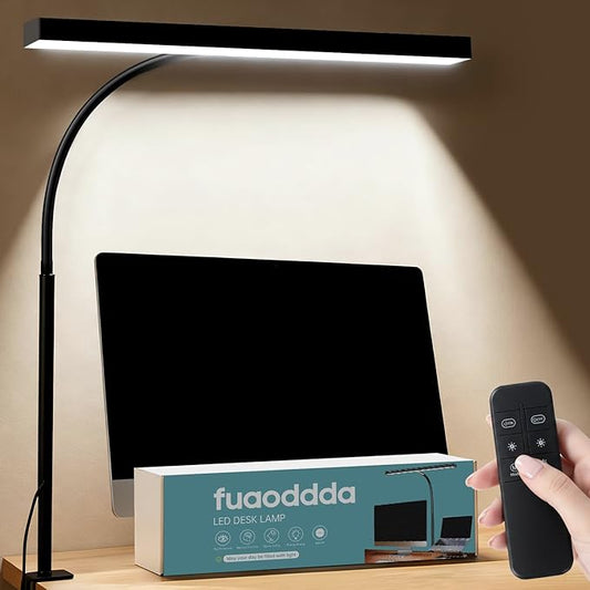 LED Desk Lamp for Office Home, Eye- caring Lamp with 10 Meter Remote Control Function, 5 Modes 10 Brightness Adjustable Desk Light Flexible Gooseneek Clip - on Light for Studying, Workbench (black)